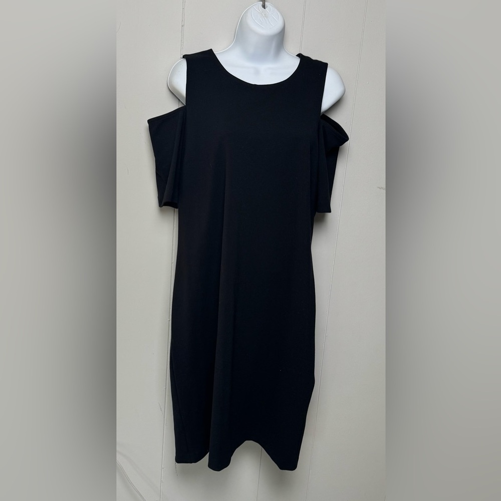Michael Kors Black Cold-Shoulder Dress Gold Zipper on Back Size L
